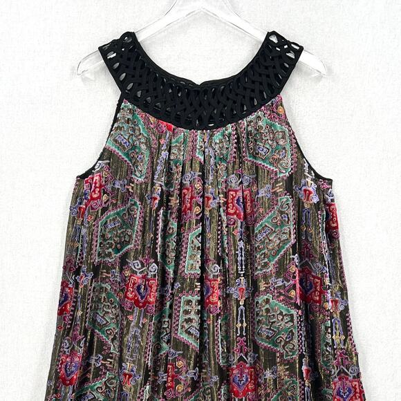 ANTHROPOLOGIE MOULINETTE SOEURS Velvet Burnout Dress Large Black Print Swing - Picture 6 of 16
